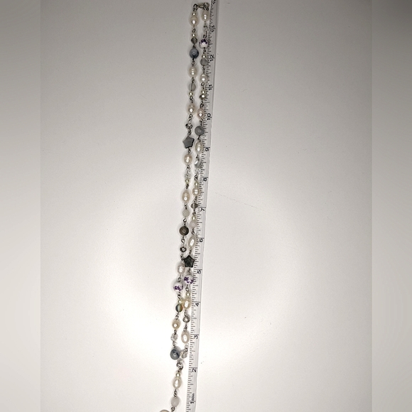 Long freshwater Pearl necklace with crystal beads and a charm. Handmade by me. - Picture 7 of 7